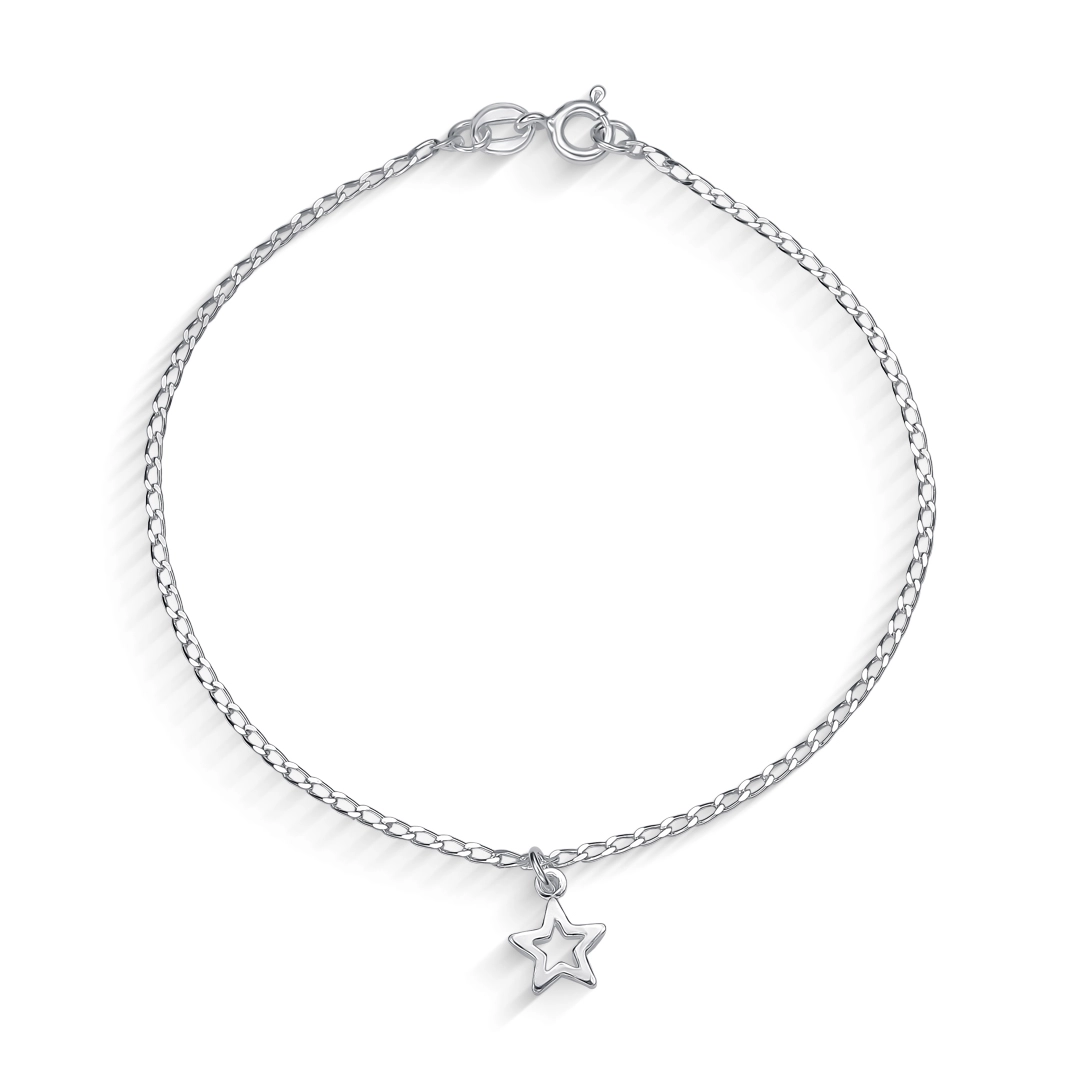 Pulseira de Prata Espelhada com Estrela Vazada