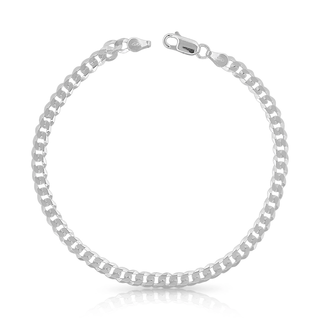 Pulseira de Prata Espelhada em Malha Gourmette Flat 22 cm