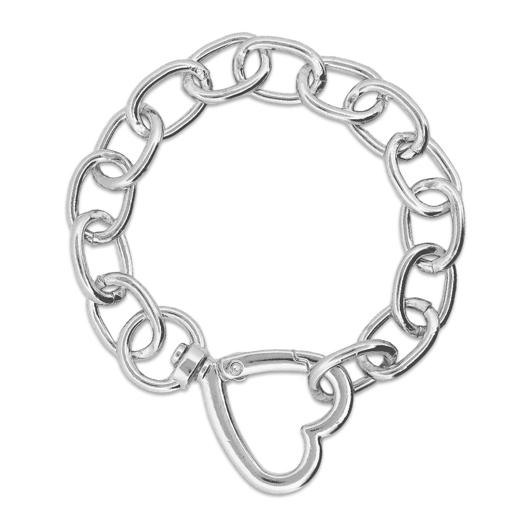 Pulseira De Prata Leve Com Elos Ovais e Fecho de Coração