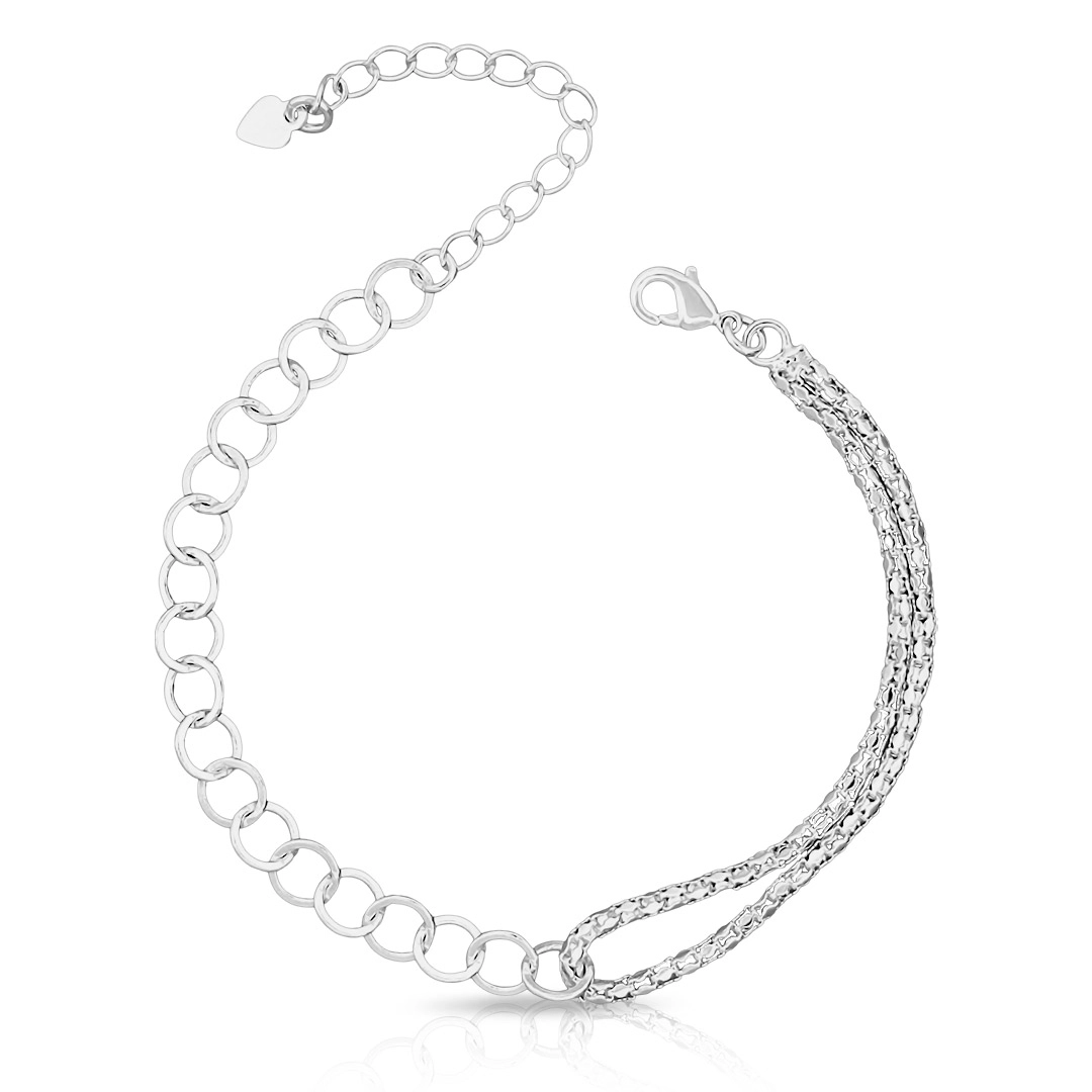 Pulseira De Prata Leve Com Elos Redondos e Vazados