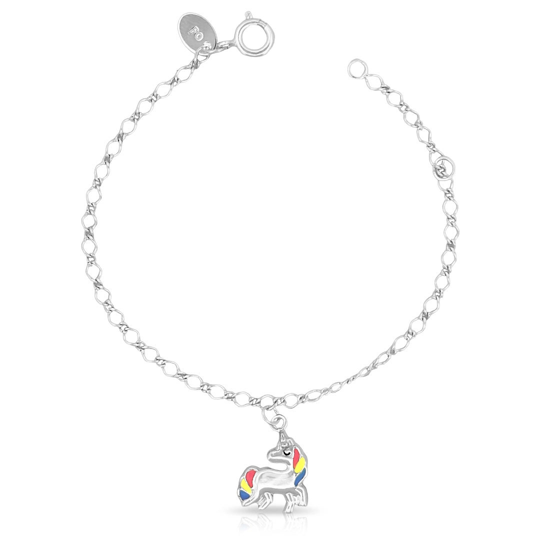 Pulseira de Prata Leve Infantil com Unicórnio