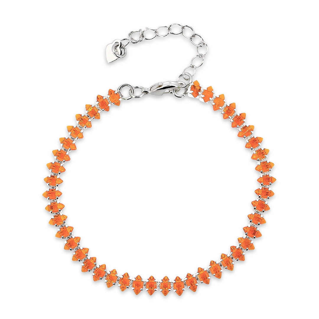 Pulseira de Prata Leve Riviéra com Navete de Zircônia Laranja