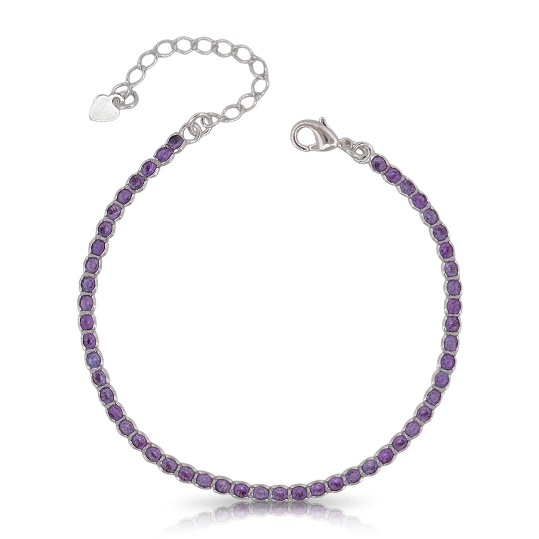 Pulseira de Prata Leve Riviera com Zircônia Ametista