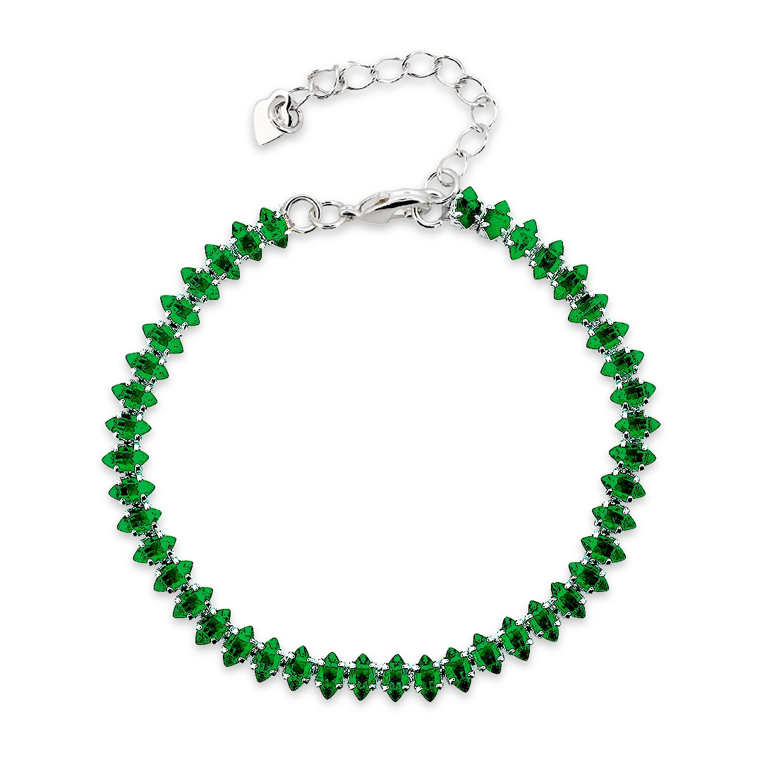 Pulseira De Prata Leve Riviéra Com Zircônia Esmeralda Navete
