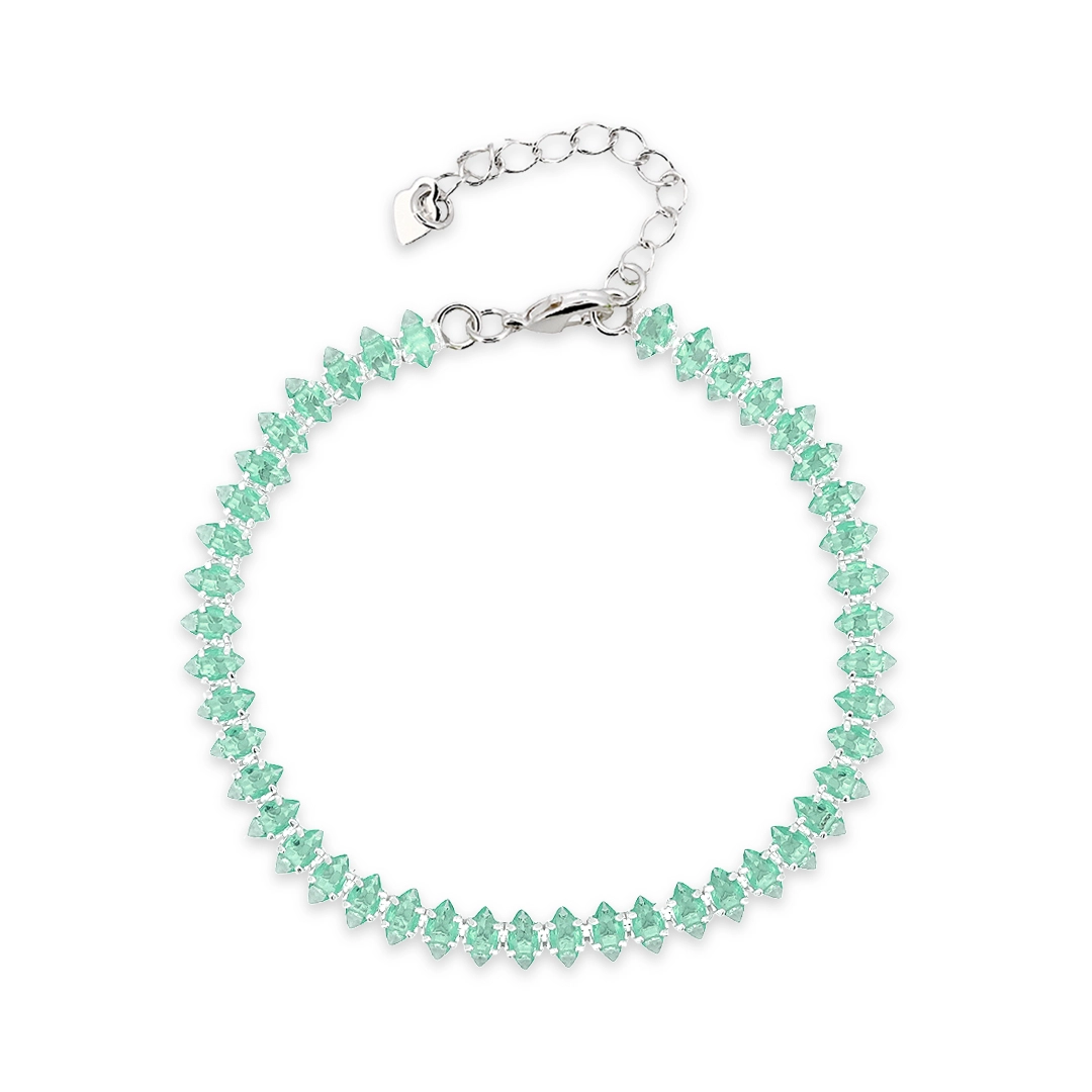 Pulseira de Prata Leve Riviéra com Zircônia Navete Água Marinha