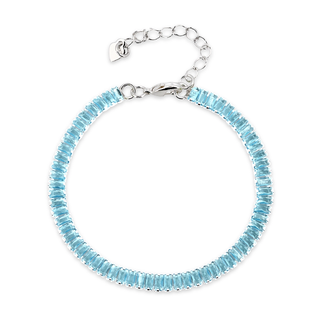 Pulseira de Prata Leve Riviéra com Zircônia Topázio Retangular