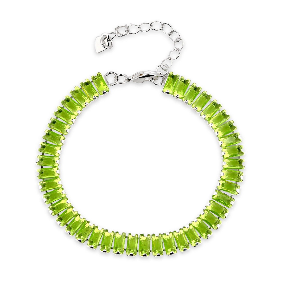 Pulseira de Prata Leve Riviéra com Zircônia Verde Claro Retangular