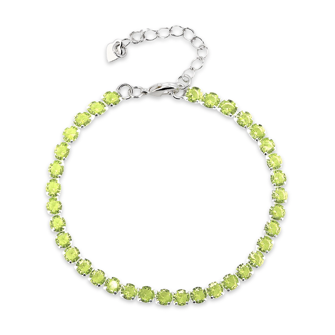 Pulseira de Prata Leve Riviéra com Zircônia Verde Claro