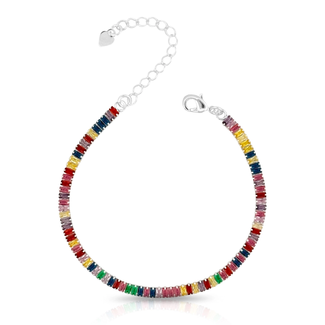 Pulseira De Prata Leve Riviera Com Zircônias Coloridas