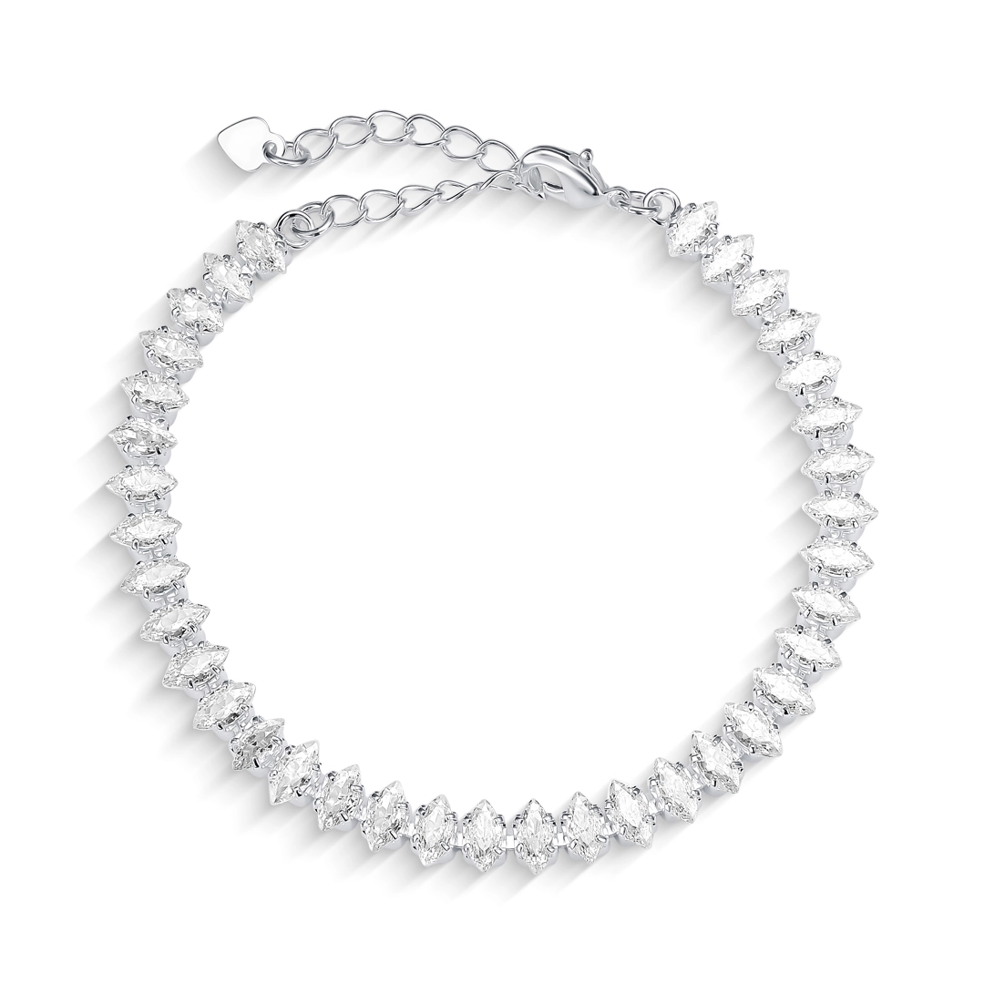 Pulseira de Prata Leve Riviera com Zircônias Cristal Navete