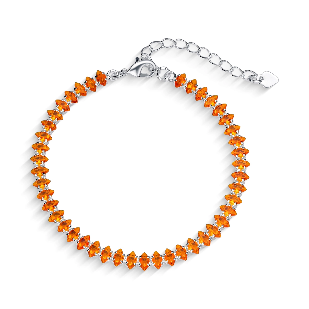 Pulseira de Prata Leve Riviera com Zircônias Laranja