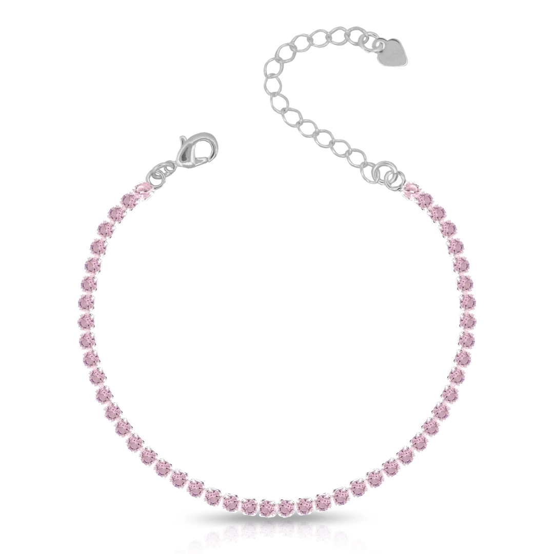 Pulseira De Prata Leve Riviera Com Zircônias Rosa