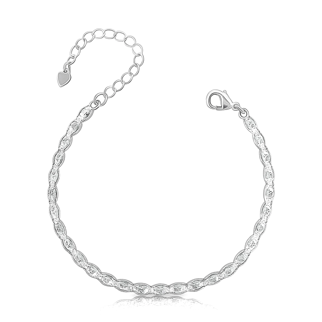 Pulseira De Prata Leve Riviera Com Zircônias Cristal Ovais