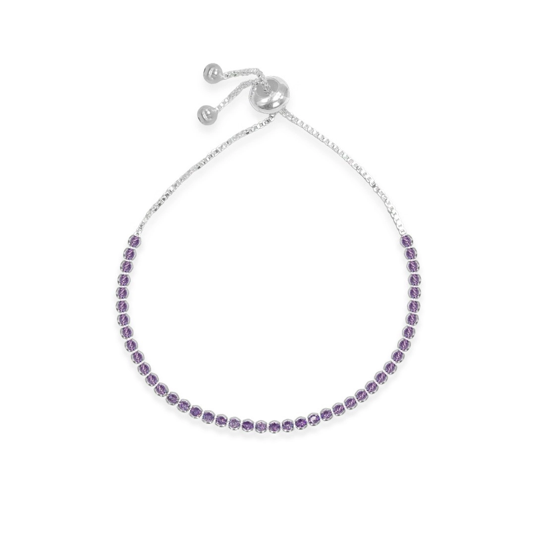 Pulseira de Prata Riviéra com Zircônia Ametista e Fecho Regulável