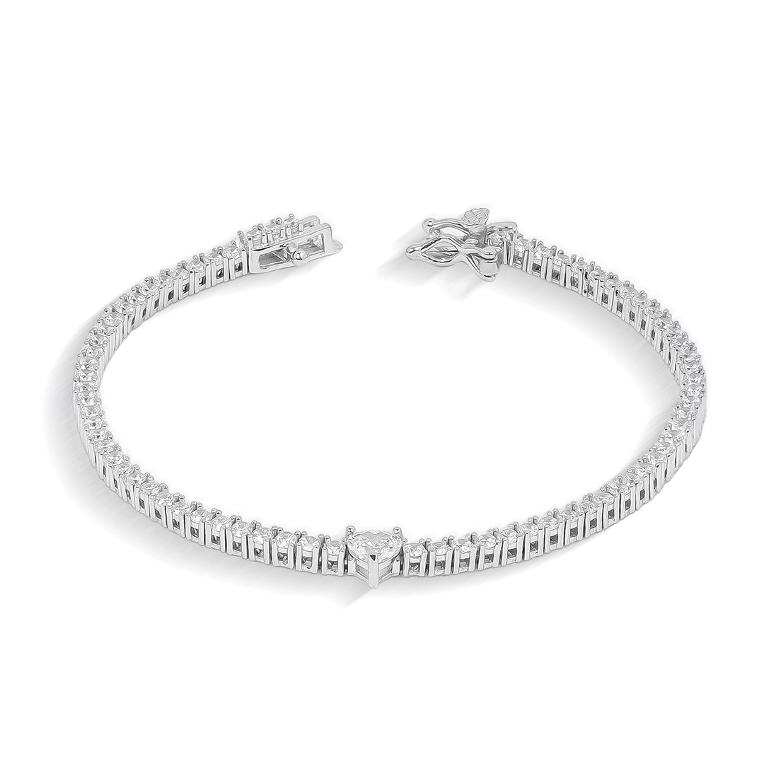 Pulseira de Prata Blend Collection Riviera com Coração em Zircônia Cristal