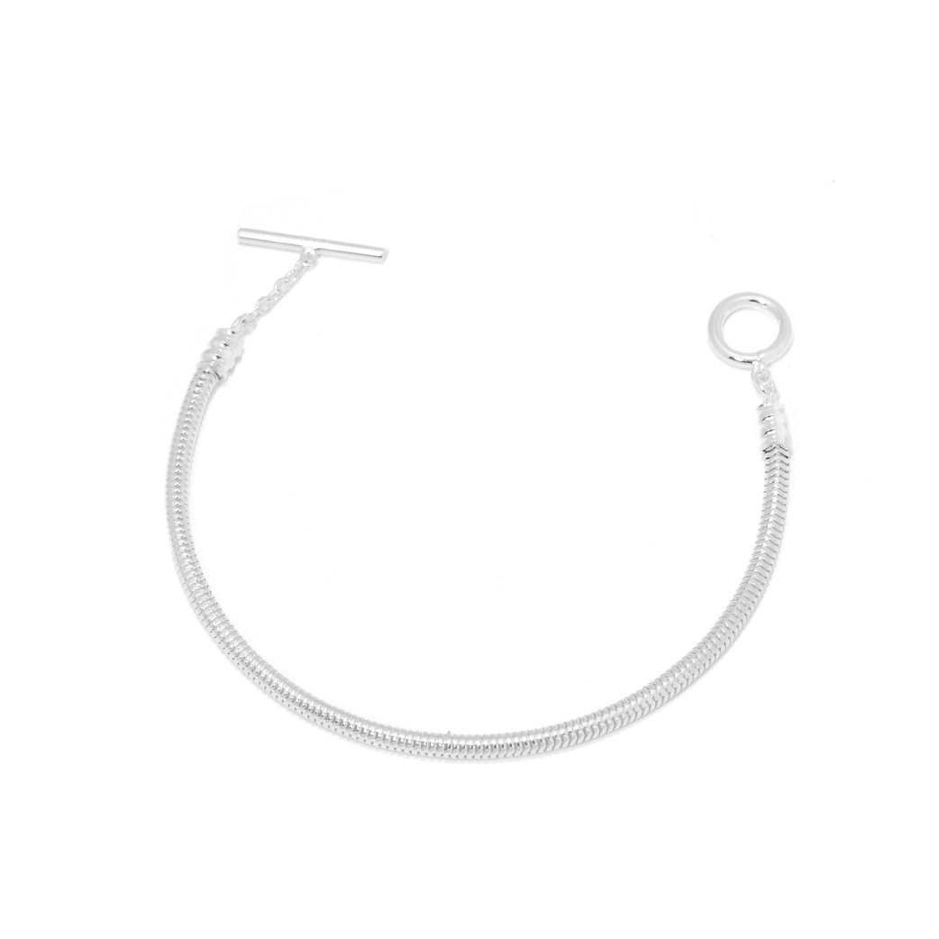 Pulseira de Prata Conduíte Espelhada com Fecho T 18 cm