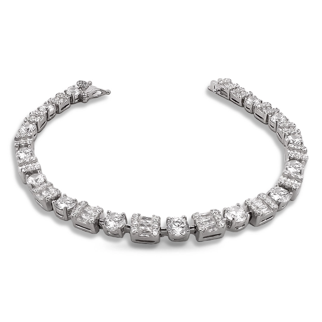 Pulseira de Prata Blend Collection Trabalhada com Zircônias Cristal