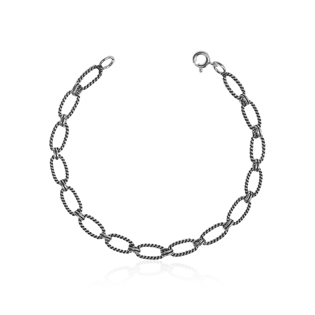 Pulseira em Prata Envelhecida com Elos Trabalhados
