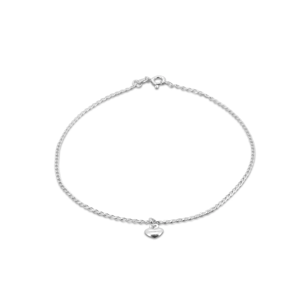 Tornozeleira de Prata com Elos Iguais e Berloque de Coração